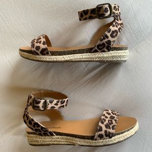Cheetah Print Ankle Strap Espadrilles Sandal